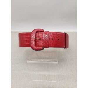Donna Karan Wide Vintage Medium Belt Genuine Caiman Crocodile Red Rare Patent